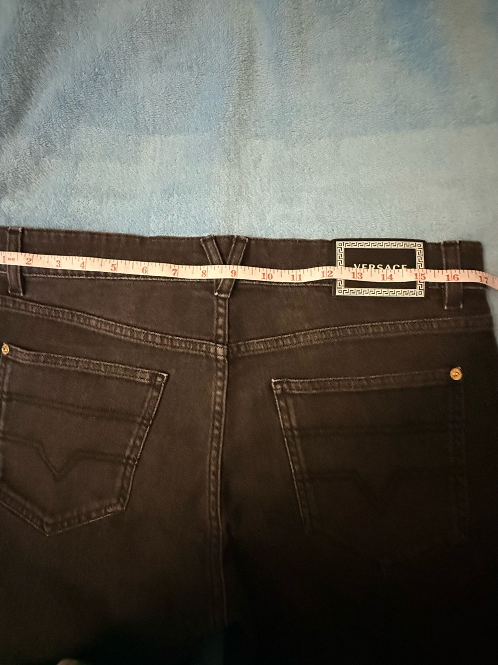 Versace Black Denim Shorts with Gold Accents - Picture 11 of 13